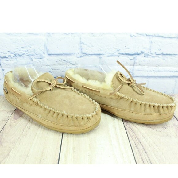 LL Bean Brown Suede Wicked Good Shearling Lined Moccasin Slippers Size 9 M - Picture 3 of 9